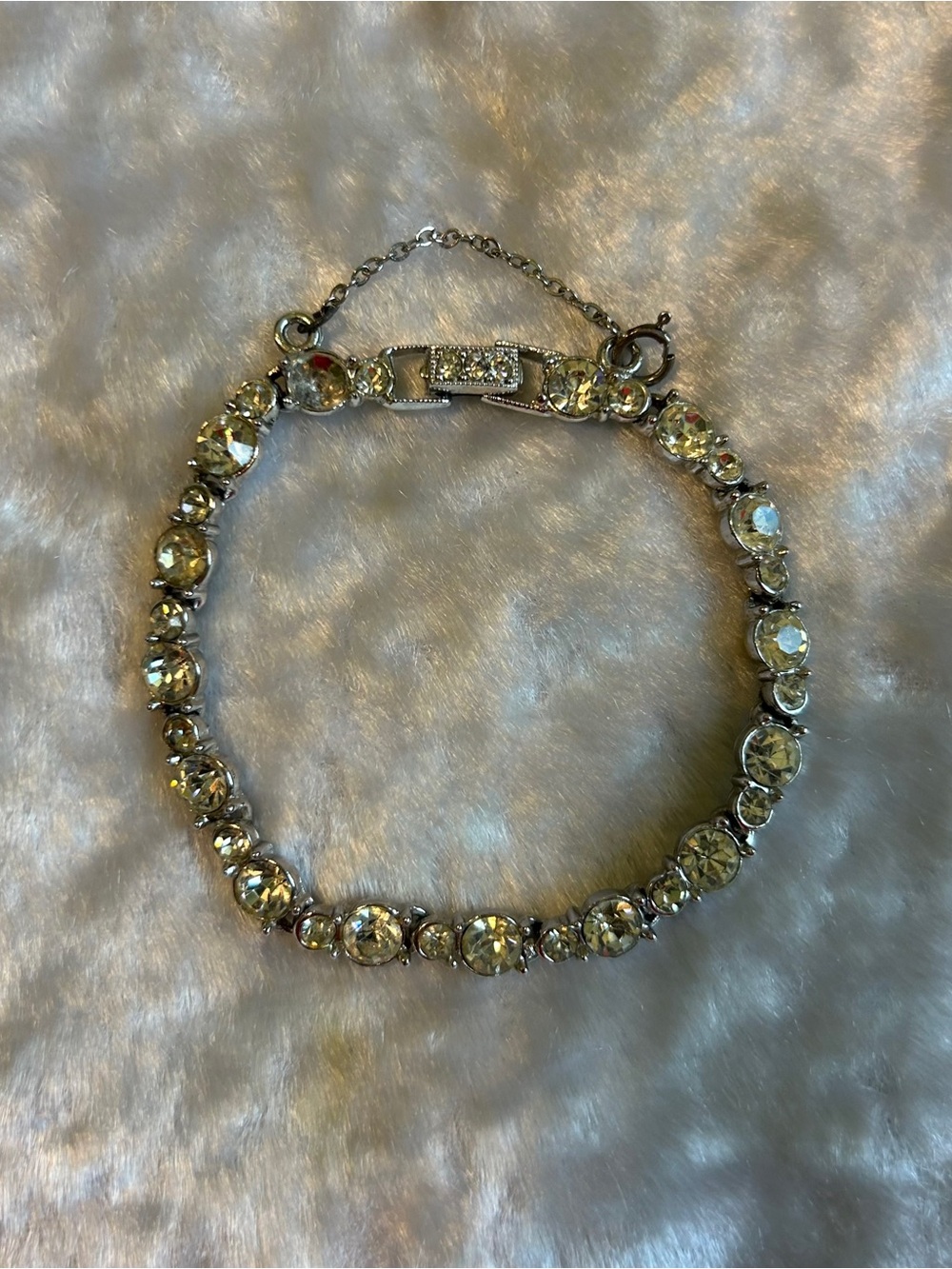 🍀VTG Silver Clear Crystal Tennis Bracelet